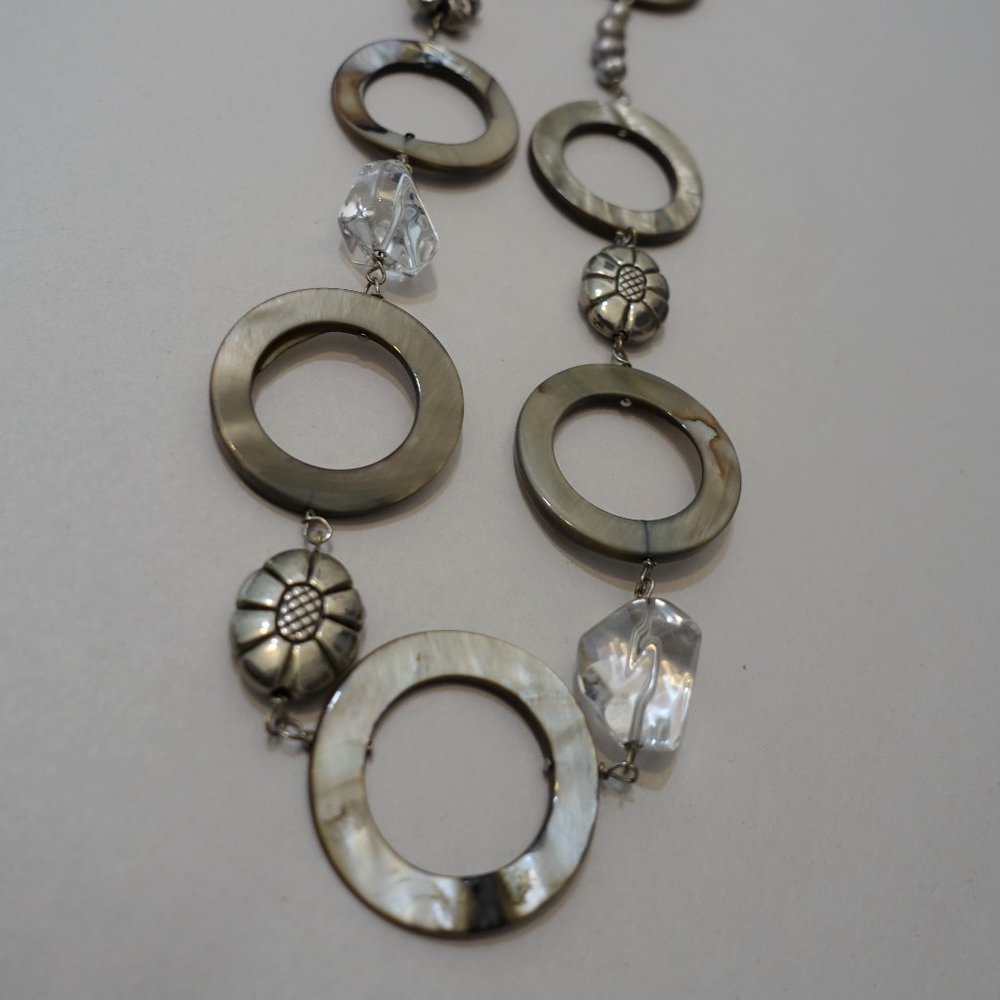 Long statement necklace--Abalone MOP, pearl, rock crystal - Picture 2 of 9